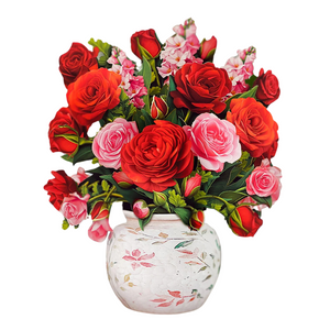 Mini Blooming Red Roses Fresh Cut Paper Flowers Pop-Up Bouquet