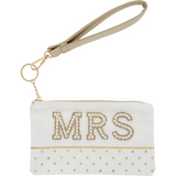 Mrs. Pearl Embellished Zippered Canvas Wallet Wristlet for Bride 8"X5"