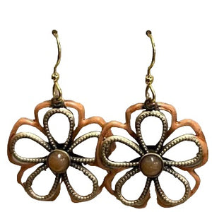 Silver Forest Peach Open Flower Earrings