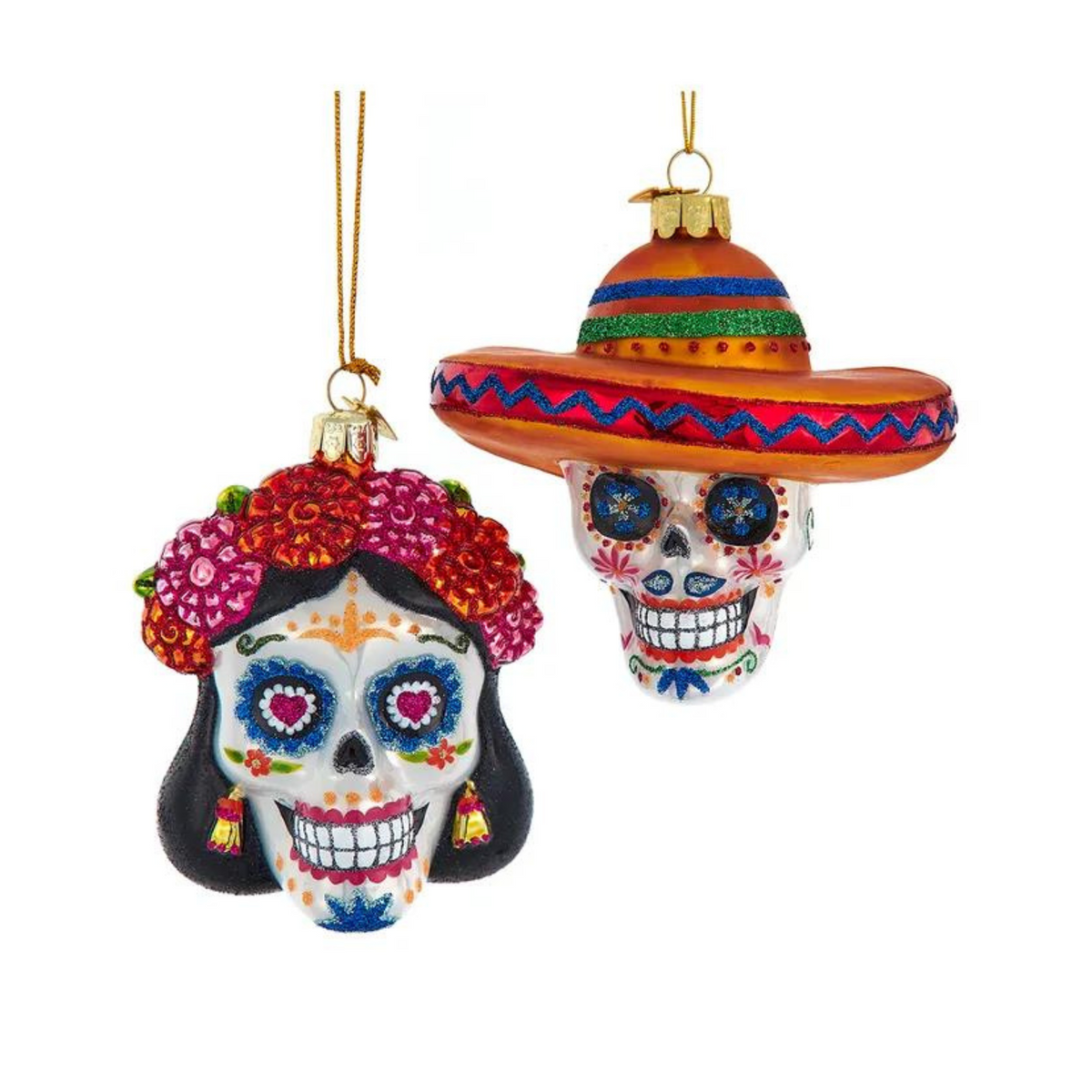 Noble Gems™ Glass Day Of The Dead Sugar Skull Ornaments, 2-Piece Set ...