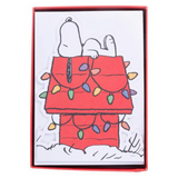 Peanuts Snoopy on Dog House with Holiday Lights Diecut Large Classic Holiday Boxed Card