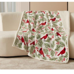 Red Cardinal Birds Holiday Flannel Throw 50"x60"