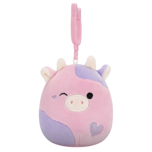 Squishmallow Patty the Winking Pink and Purple Cow with Hearts 3.5" Clip Stuffed Plush by Jazwares