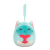 Squishmallow Sigrid the Teal Siamese Cat with Closed Eyes Holding Fuzzy Heart 3.5" Clip Stuffed Plush by Jazwares