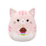 Squishmallow Laura Pink Tabby Cat Holding Birthday Cupcake 5" Stuffed Plush by Jazwares