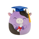 Squishmallow Alexie Purple and Black Cow with Closed Eyes and Graduation Cap Holding Diploma 8" Stuffed Plush by Jazwares