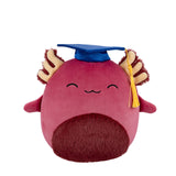 Squishmallow IndieMae Maroon Axolotl with Closed Eyes and Graduation Cap 8" Stuffed Plush by Jazwares