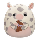 Easter Squishmallow Rosie the White Spotted Pig Holding Chocolate Bunny 12" Stuffed Plush by Jazwares