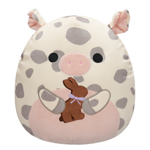 Easter Squishmallow Rosie the White Spotted Pig Holding Chocolate Bunny 12" Stuffed Plush by Jazwares