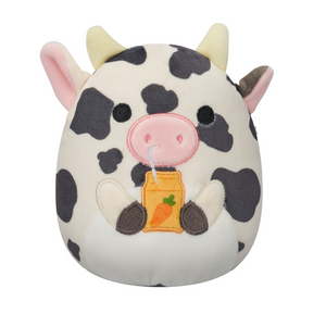 Easter Squishmallow Colin the Black And White Spotted Cow Holding Carrot Juice 8" Stuffed Plush by Jazwares