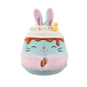 Easter Squishmallow Eaton the Light Teal Bunny Latte with Closed Eyes and Pink Fuzzy Sleeve 5" Stuffed Plush by Jazwares