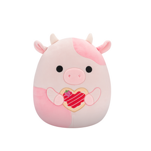 Squishmallow Reshma the Light Pink Cow with Dark Pink Spots Holding Heart Pastry 5" Stuffed Plush by Jazwares