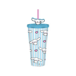 Sanrio Cinnamoroll Stripe Pattern 24 Oz. Plastic Cold Cup with Lid and Topper Straw