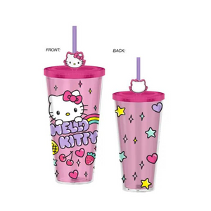 Sanrio Hello Kitty Rainbow Treats & Stars 24 Oz. Plastic Cold Cup with Lid and Topper Straw