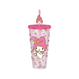 Sanrio My Melody Strawberry Toss Pattern 24 Oz. Plastic Cold Cup with Lid and Topper Straw