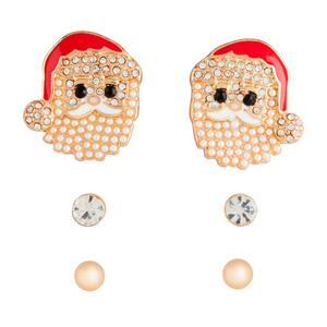 Set of 3 Holiday Santa Stud Earrings Set