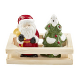 Santa and Tree Salt and Pepper Shakers in a Crate