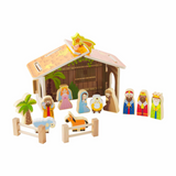 Set of 12 Wooden Holy Family Nativity Set with Barn