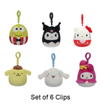 Set of 6 Sanrio Squishmallow Classic Hello Kitty, My Melody, Kuromi, Keroppi, Pompompurin, and Cinnamoroll 3.5" Clip Stuffed Plush by Kelly Toy Jazwares