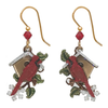 Silver Forest Earrings Cardinal with Birdhouse and Red Bead