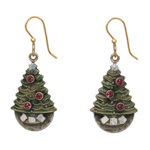 Silver Forest Earrings Evergreen Tree with Presents