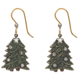 Silver Forest Earrings Evergreen Tree with Crystal and Star