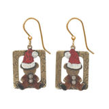 Silver Forest Earrings Teddy Bear in Santa Hat