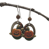 Silver Forest Jack-O-Lantern on Oval Pierced Earrings