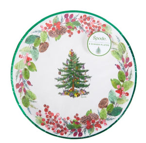 Holiday Evergreen Tree Spode Pine Cone Christmas Paper Dinner Plates 8 Count