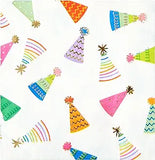 Sprinkle Birthday Cone Hats Die-Cut Scallop Edge Paper Beverage Napkins with Gold Foil Accents 20 Count 3-Ply Quality