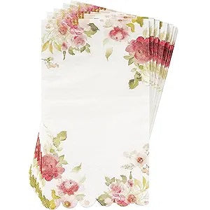 Floral Heart Die-Cut Scallop Edge Paper Guest Dinner Napkins with Gold Foil Accents 16 Count 3-Ply Quality