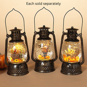 Bountiful Fall Harvest Turkey, Scarecrow, Cornucopia Glitter Light Up Lantern 8"