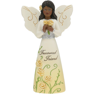 Treasured Friend 5" Ebony Angel Figurine Holding Roses