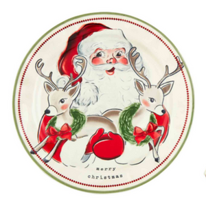 Vintage Santa & Reindeer 12" Round Platter