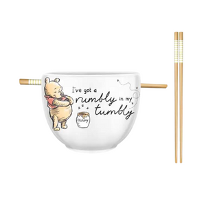 Winnie the Pooh I've Got a Rumbly in My Tumbly 20 Oz. Ceramic Ramen Bowl with Chopsticks