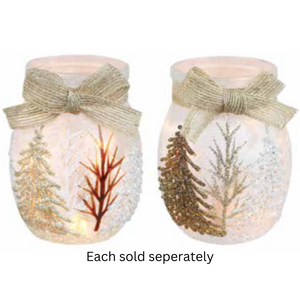 Winter White Wonderland Lighted 4" Small Jar with Ribbon