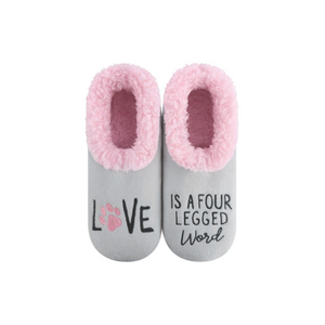 Women's Simply Pairables Cozy SnooziesÂ® Gray Pink Love is a Four Legged Word with Paw Print