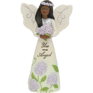 You Are An Angel 5" Ebony Angel Figurine Holding Hydrangeas