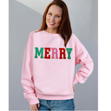 MERRY Chenille Letter Sweatshirt - Pink