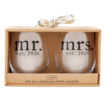 Est. 2024 Mr. & Mrs. Stemless Wine Glasses Set