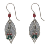 Silver Forest Earrings Green and Red Holiday Bells Silver Drops