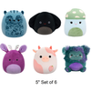 Set of 6 Squishmallows Dark Bigfoot, Peach Cow, Squirrel, Jackalope, Mushroom, and Stingray 5" Stuffed Plush by Jazwares