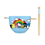 Sanrio Hello Kitty and Friends with Rainbow Blue Ceramic Ramen Noodle Rice Bowl with Chopsticks 20 Oz.