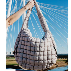 Katydid Oversized Quilted Hobo Tote Bag - Sand