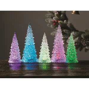 Set of 5 Battery Operated Multi-Color Lighted Acrylic Christmas Trees 7 to 9"