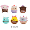 Set of 6 Valentine Squishmallows Shark, Axolotl, Bigfoot Yeti, Cupcake Cat, Chocolate Lab, and Teal Bear 5" Stuffed Plush by Jazwares