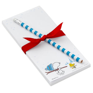 Hallmark Peanuts Snoopy and Woodstock With Skis Memo Pad and Pencil