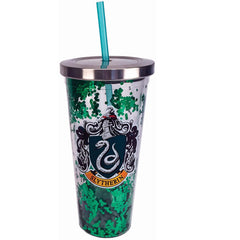 Harry Potter Slytherin 20 oz Insulated cup straw NEW BPA Free Sequin double  wall