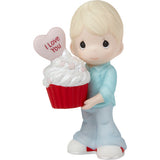 Precious Moments You Bake Me Happy Blonde Boy with I Love You Message and Cupcake Porcelain Figurine