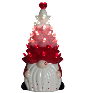 13.25" Light Up Ceramic Valentine Gnome Tree